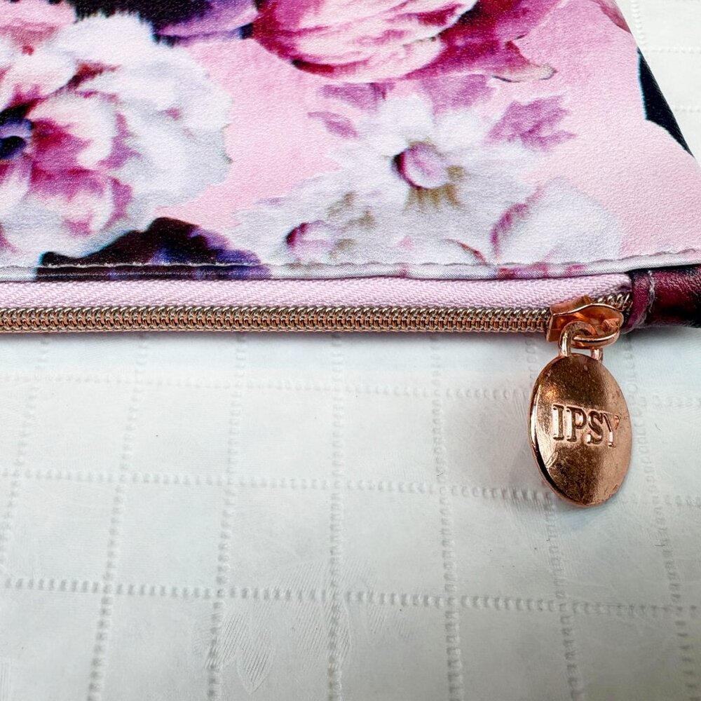 IPSY New pink purple floral pattern zippered makeup cosmetics bag pouch clutch - Picture 9 of 13
